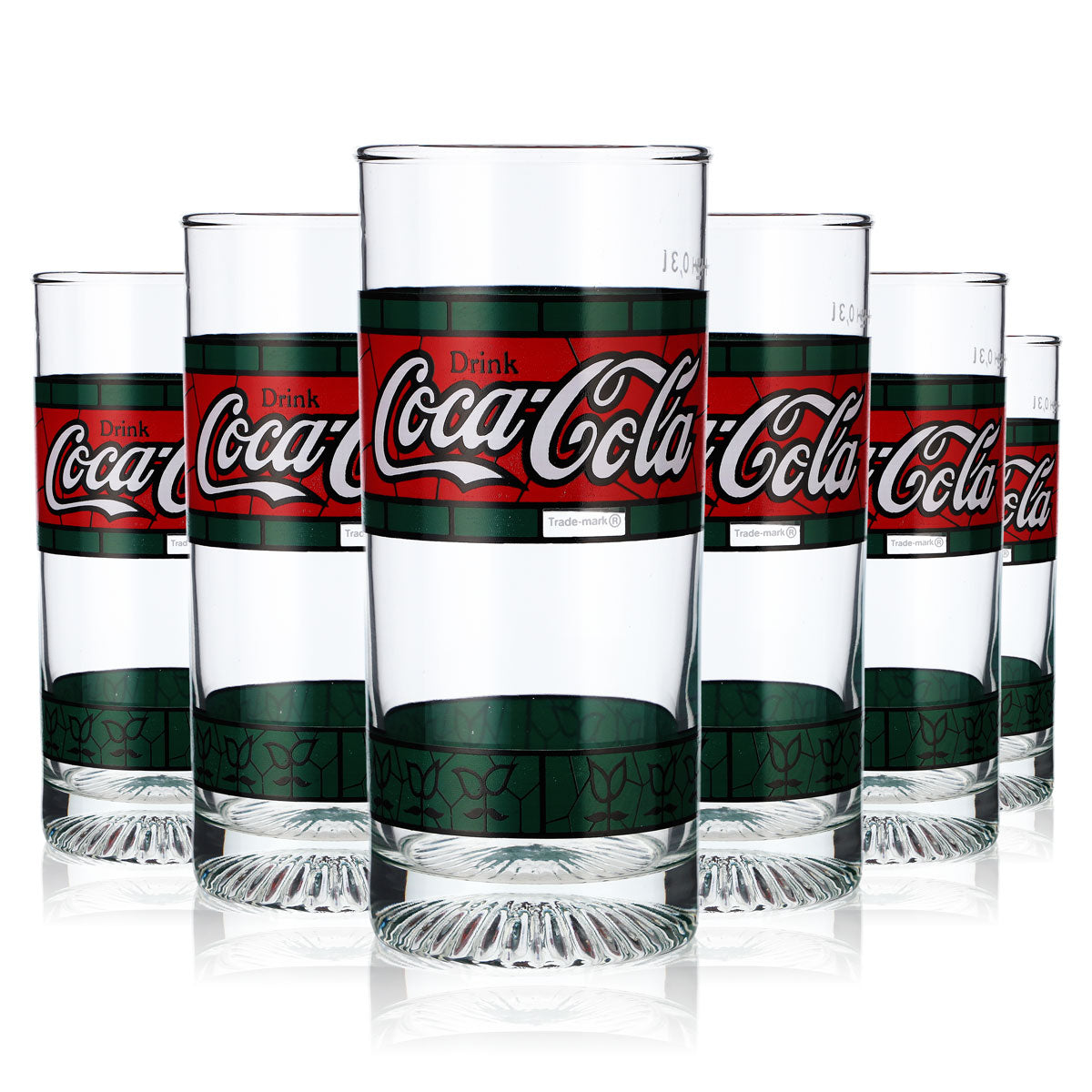 6x Coca Cola Tiffany Glasses 1980s Green Red Edition Long Drink 0.3l