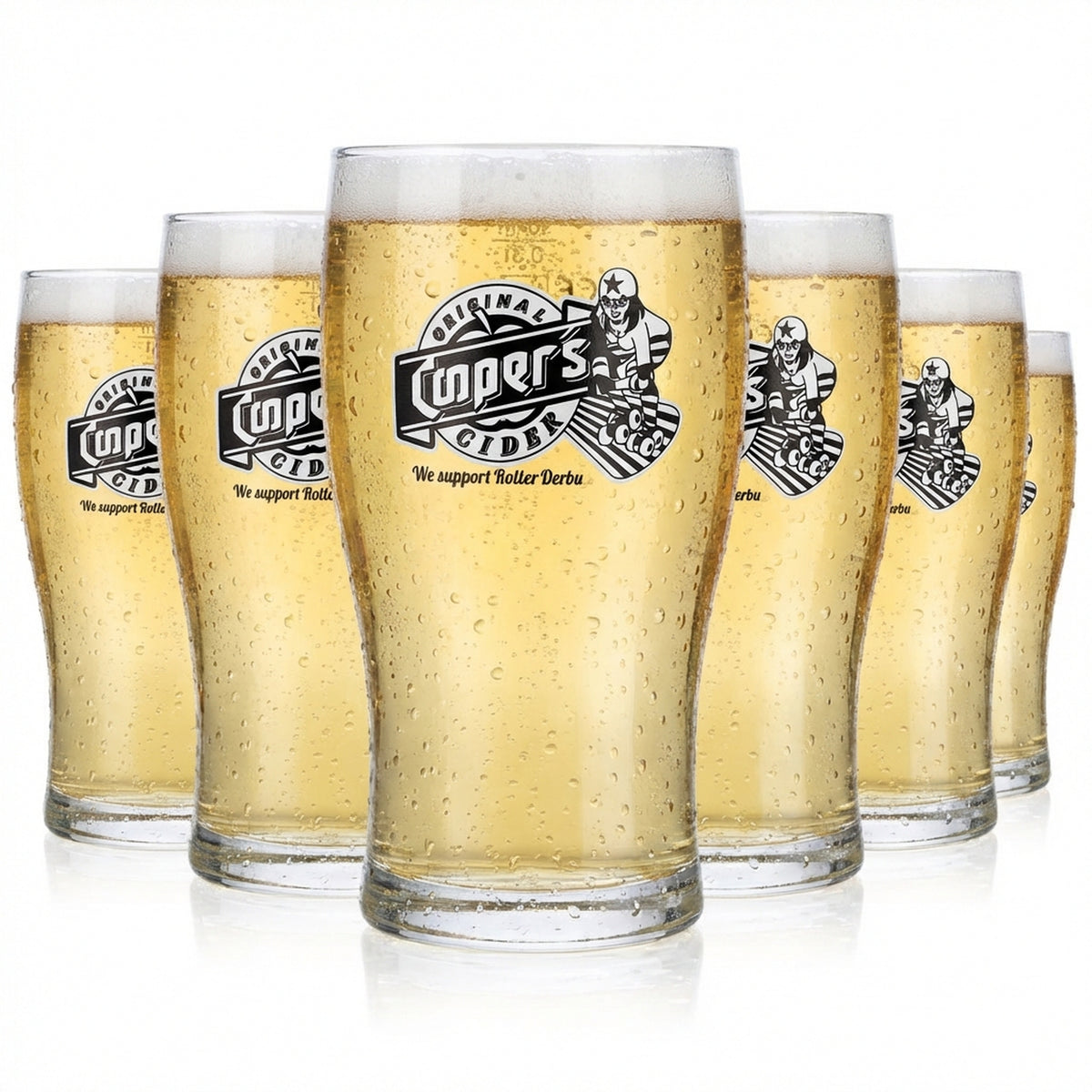 6x Coopers Cider Glass 0.3l Mug Cider Glass "We support Roller Derby" Tulip