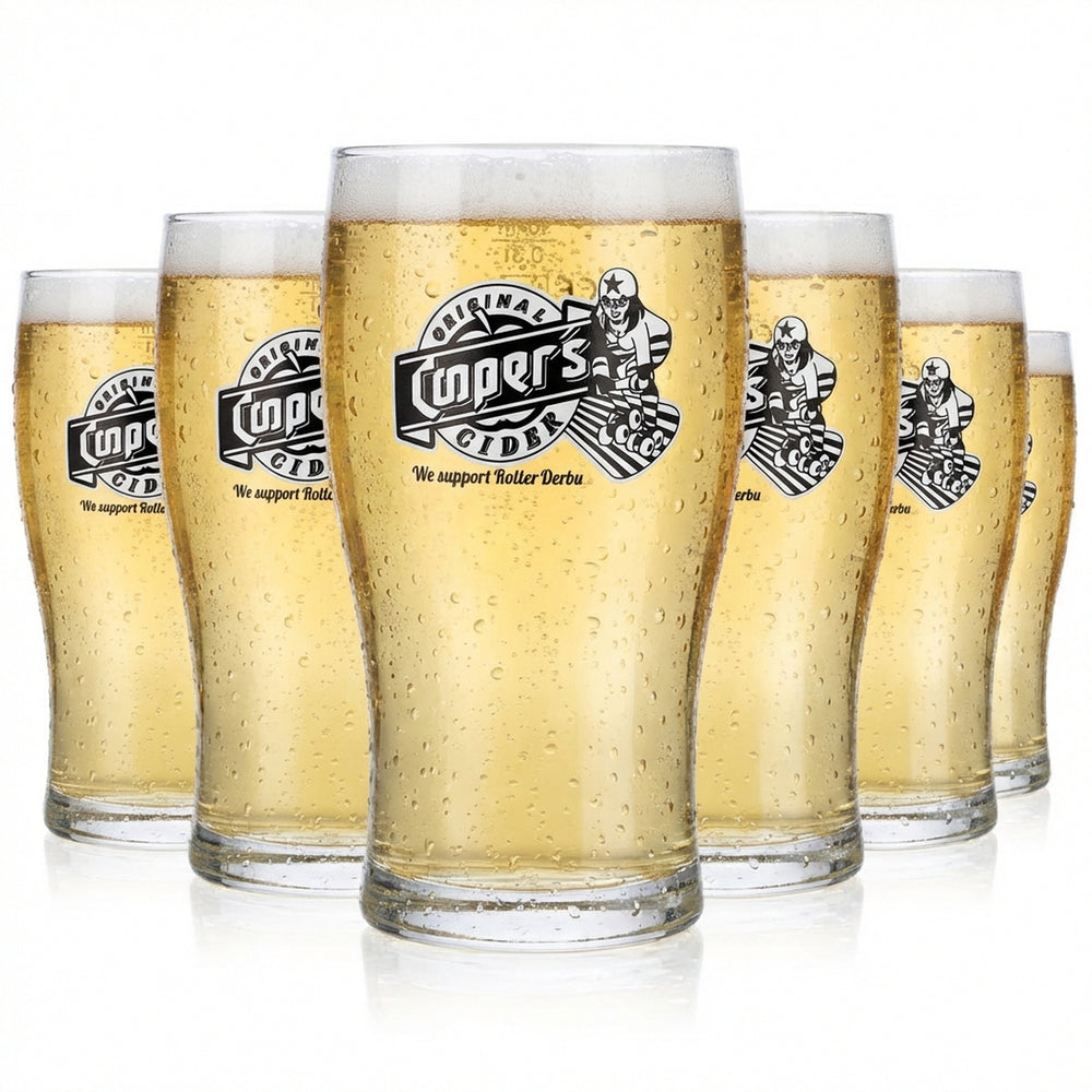 6x Coopers Cider Glass 0.3l Mug Cider Glass "We support Roller Derby" Tulip