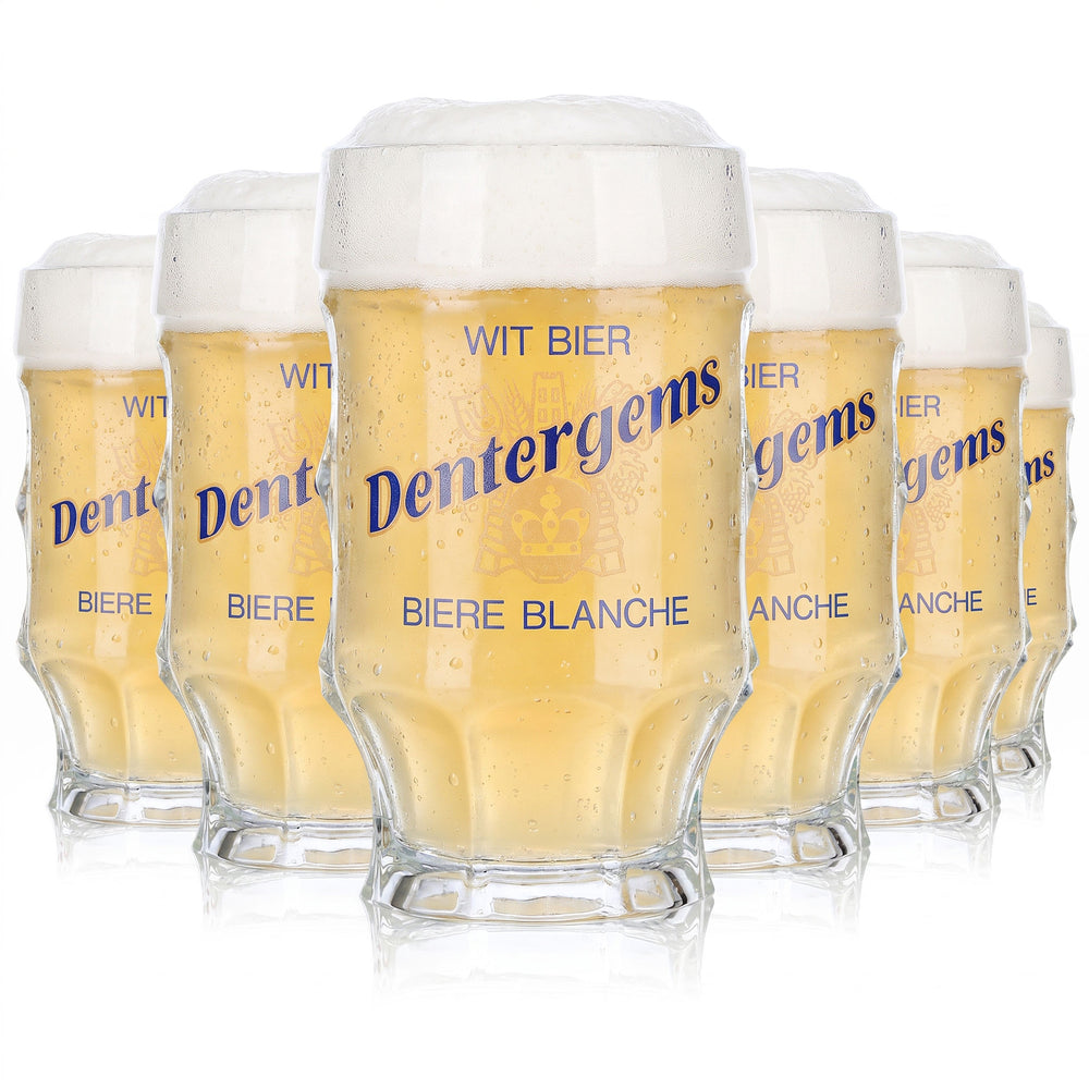 6x Dentergems Beer Glass 0.25 L Mug with Blue Lettering and Yellow Accents (Set of 6)