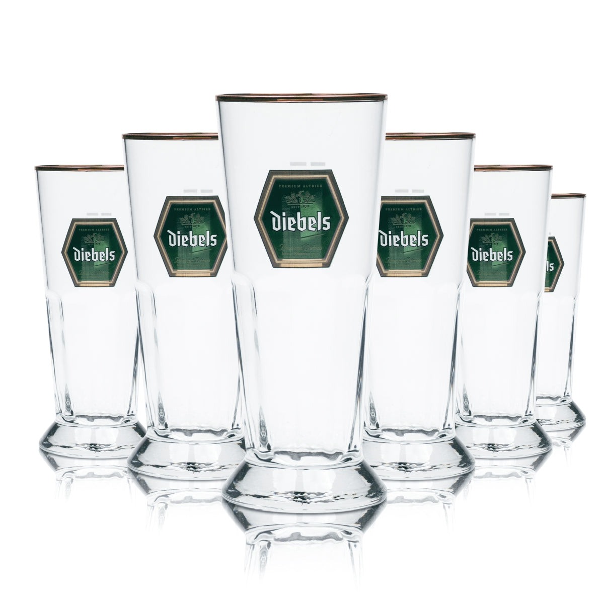 6x Diebels Beer Glass 0.25l Trophy Relief Copper Rim Tulip Glasses Brewery Cup Bar