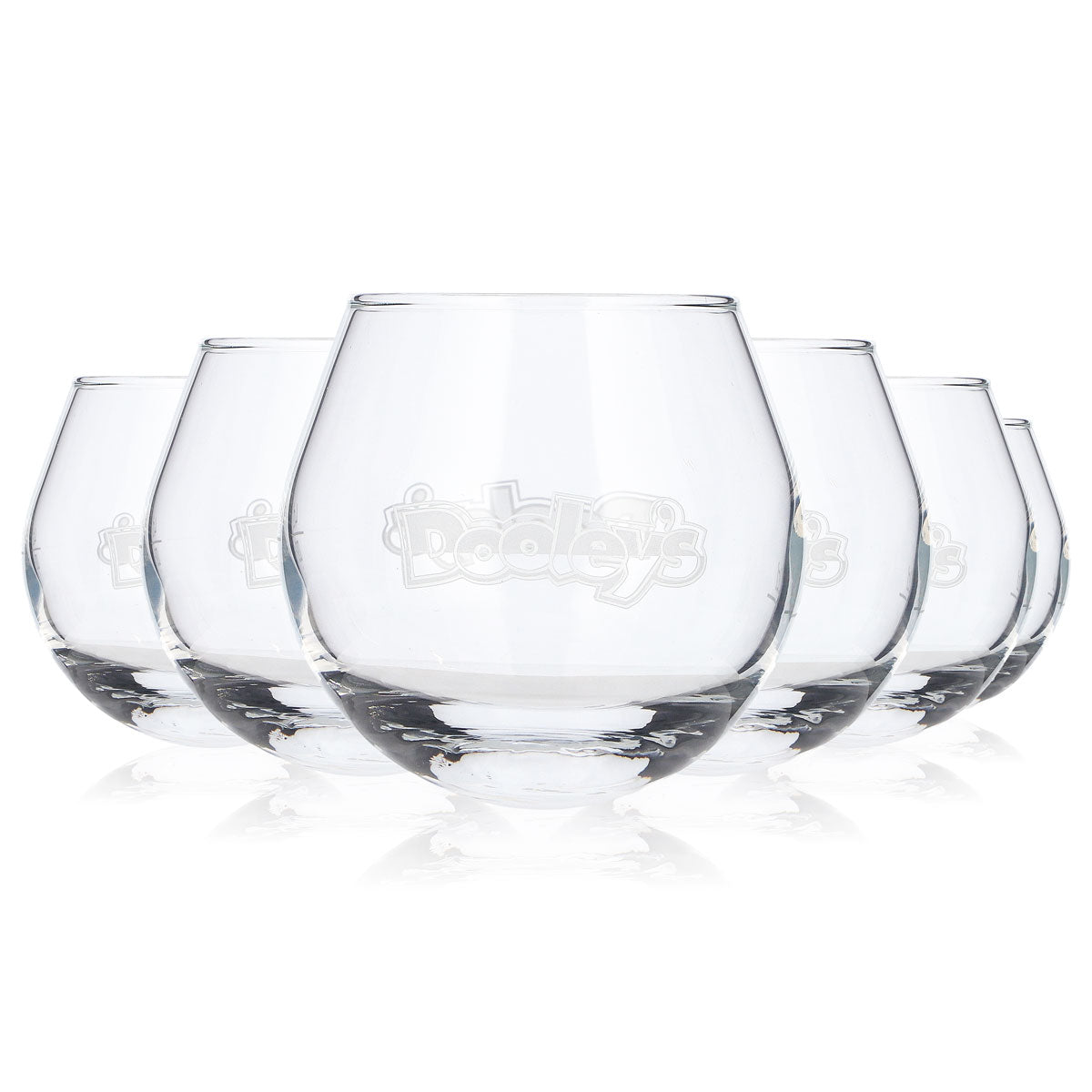 6 Dooley's Liqueur Glasses "Toffee Tipper" with White, Bold Logo and Wobbly Design (Set of 6)