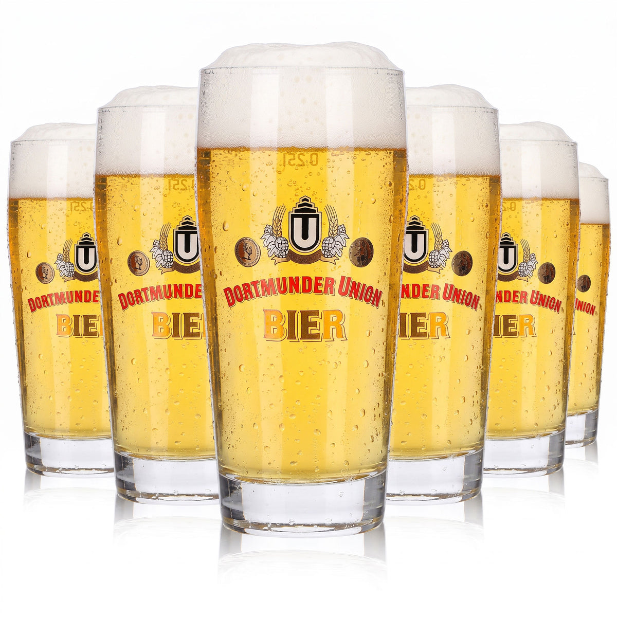 6x Dortmunder Union Beer Glass, 0.25 L, Willi Mug with Red Lettering (Set of 6)