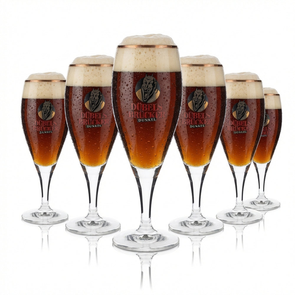 6x Dübelsbrücker Dark Beer Beer Glasses Trophy Glass 0.3l Opal Gold Rim