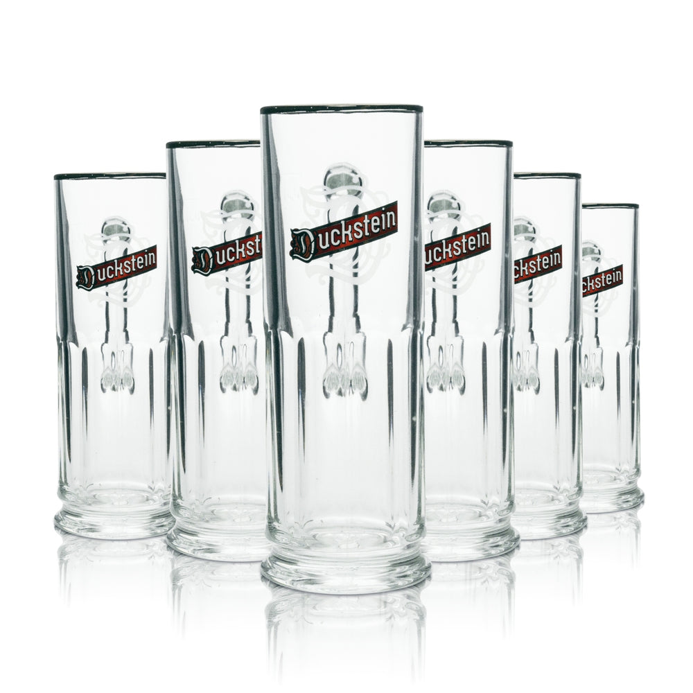 6-Pack of Duckstein Beer Mugs, 0.3 L, Maximilian Seidel, Silver Rim