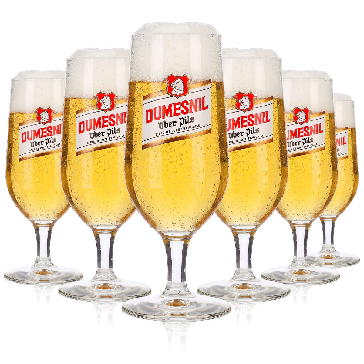 6 Dumesnil Beer Glasses, 0.25 L Ober Pils, White/Gold Logo (Set of 6)