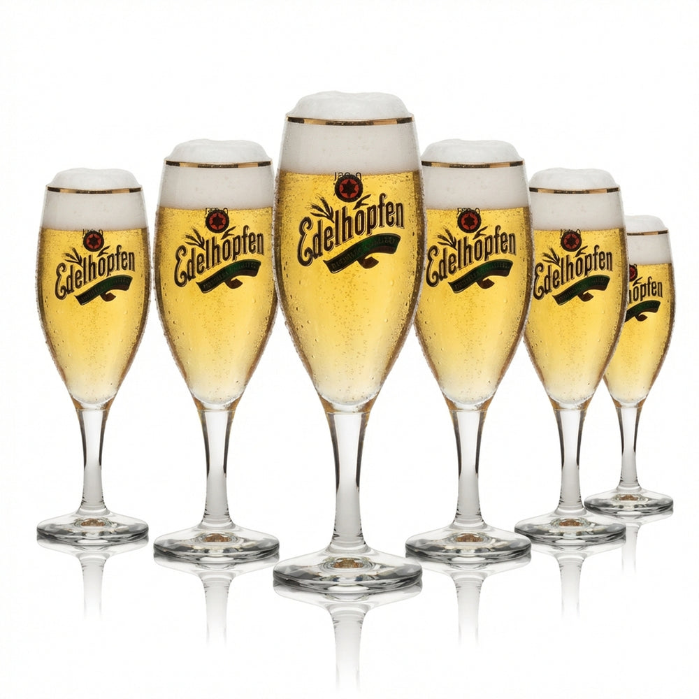 6x Edelhopfen beer glass 0.25l goblet with gold rim