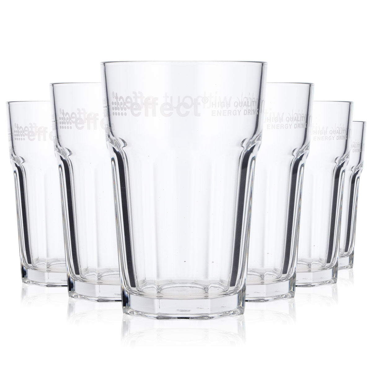 6x Effect Energy Glass 0.3l Glasses Long Drink Glass White Lettering