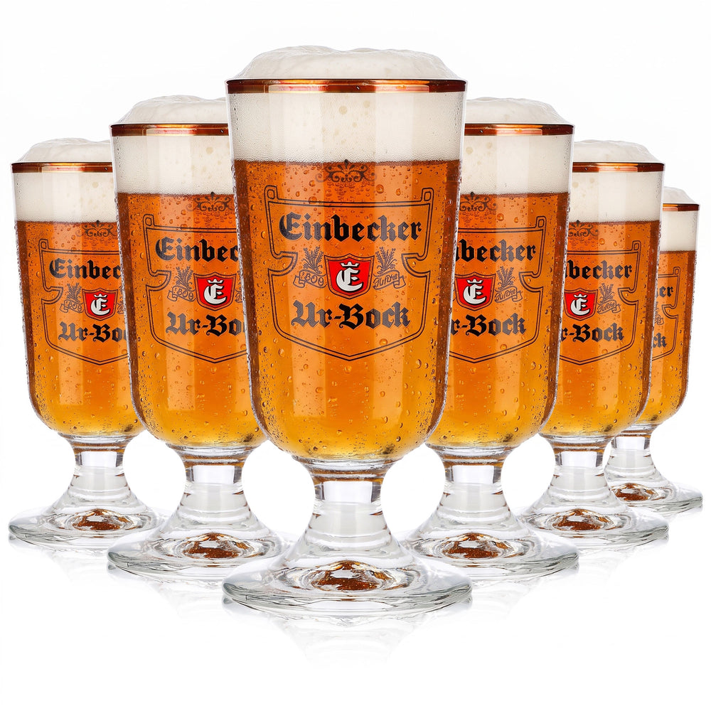 6 Einbecker Beer Glasses, 0.2 L, Goblet/Tulip Shape, "Urbock," Rastal Brewer's Logo (Set of 6)