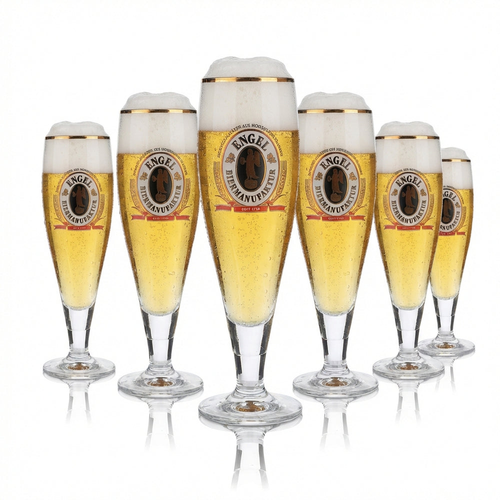 6x Angel Beer Glass 0.2l Exclusive Trophy Glass Set Gold Rim Brewery Gastro