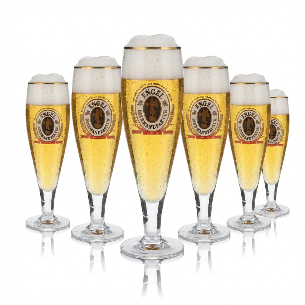 6x Angel Beer Glass 0.3l Exclusive Trophy Glass Set Gold Rim Brewery Gastro