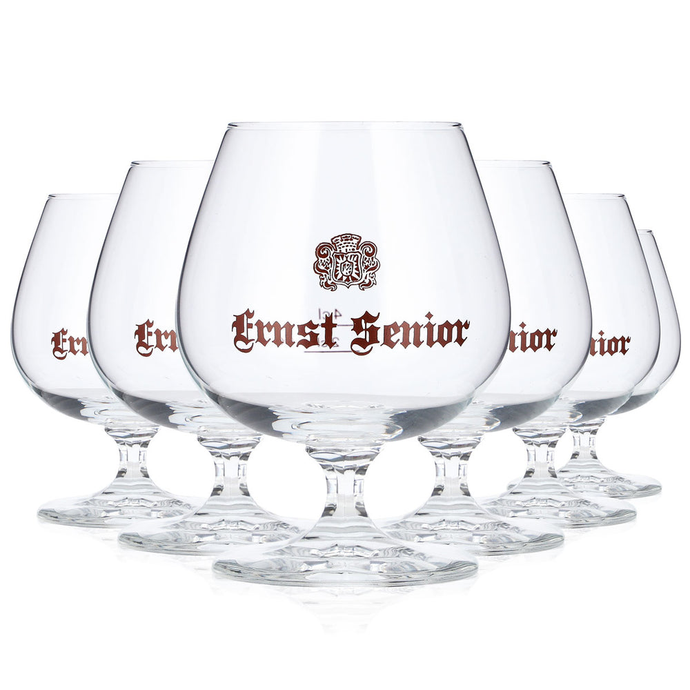 6 Ernst Senior Brandy Glasses (2 cl) + 4 cl Tulip-Shaped Glasses with Brown Logo (Böckling)