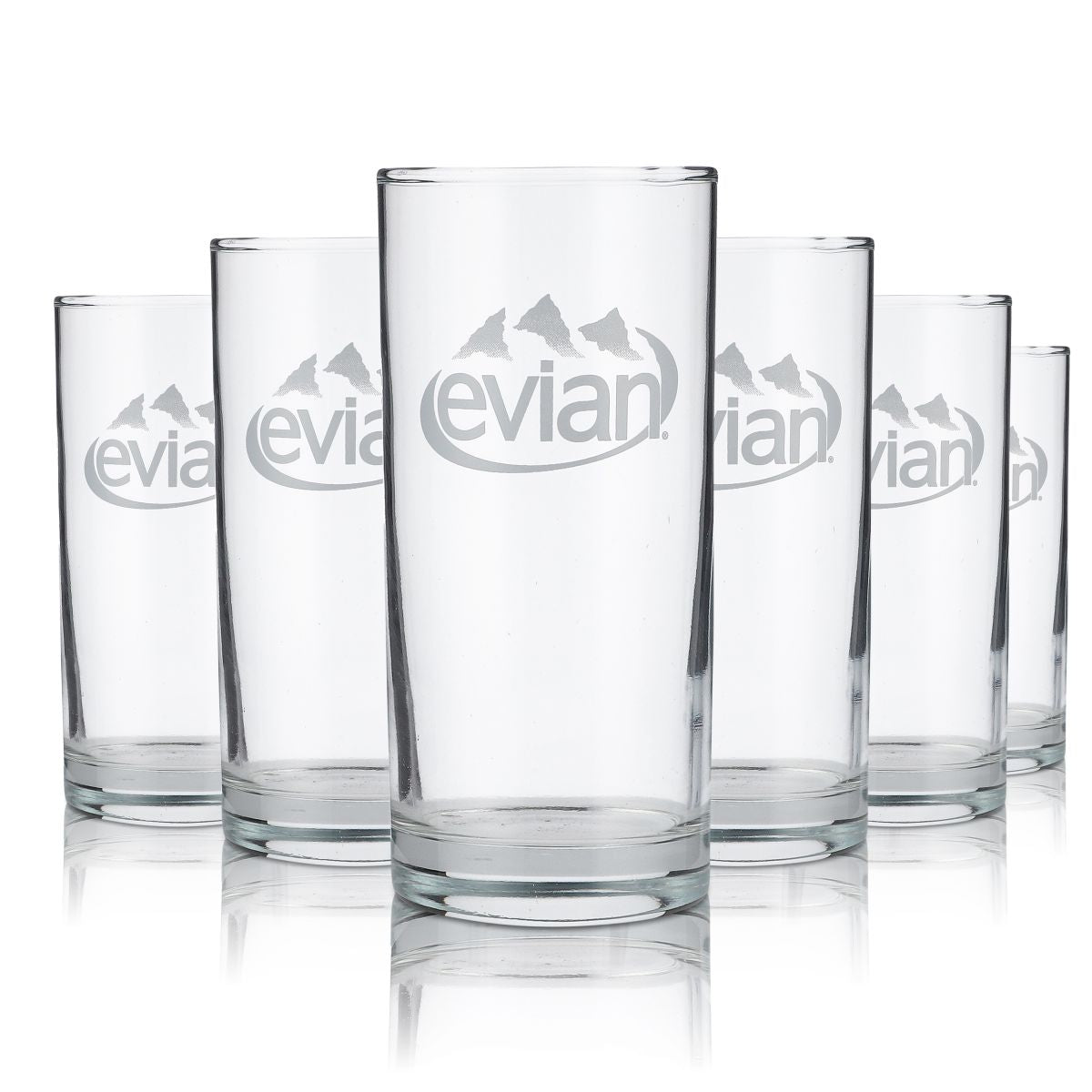 6x Evian 0.3L Mineral Water Glasses, Beaker Glasses, Drinking Glasses, Sparkling Soda Glasses Set