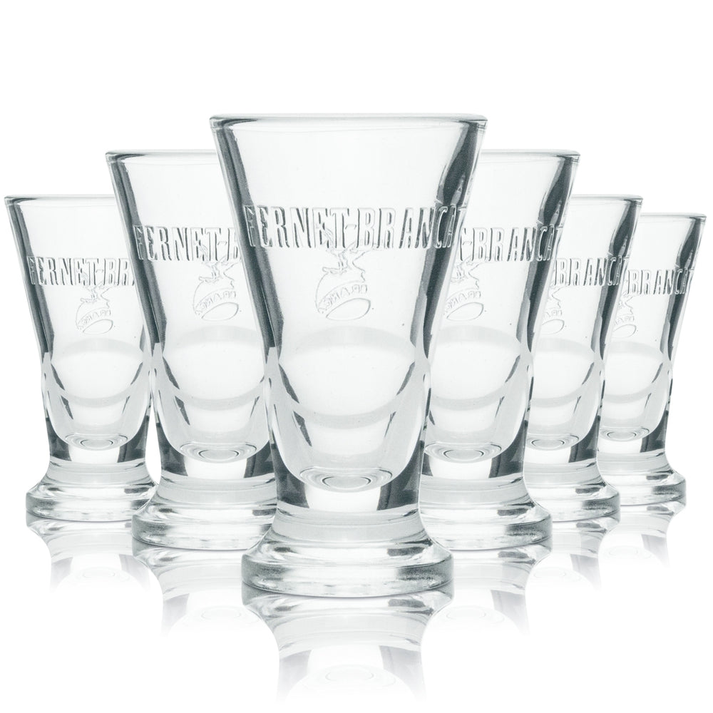 6x Fernet Branca Glass Relief Design V-Shaped Shot Glasses Liqueur Glasses