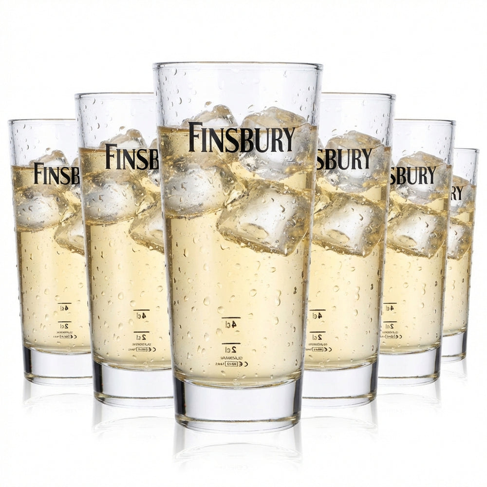 6x Finsbury Gin Glasses Ginglas 0.35l Mug Logo black horizontal