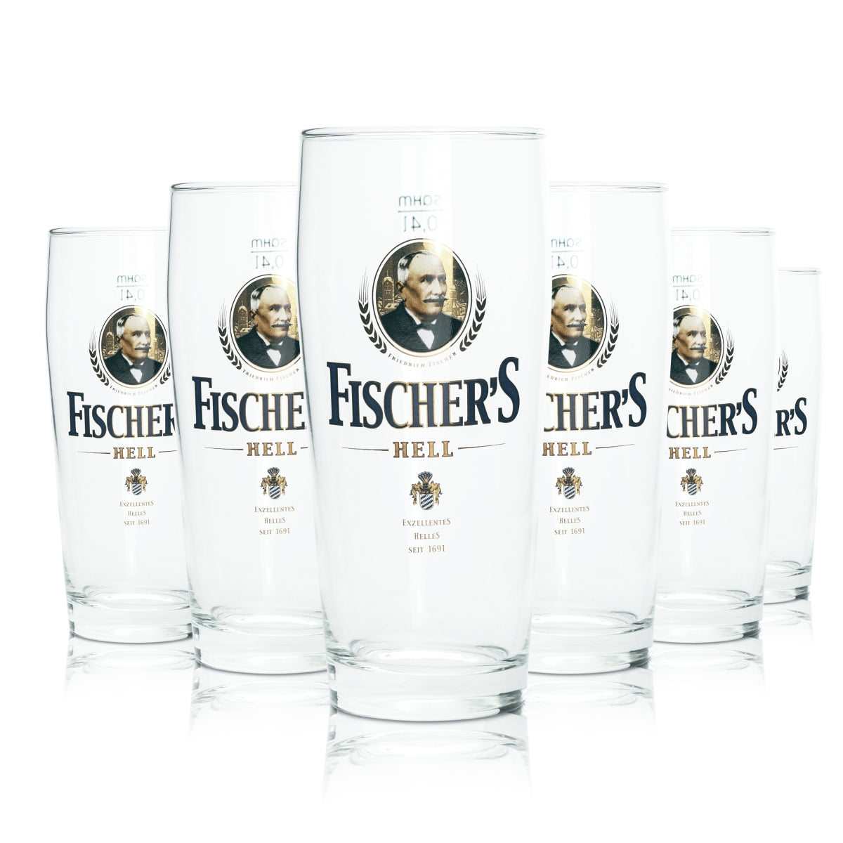 6x Fischer Glass 0.4l Willy Becher Light Beer Glasses Calibrated Gastro Brewery
