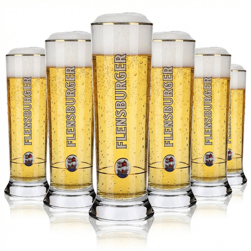 6x Flensburger beer glass 0.25l mug beer glasses trophy gold rim Sahm Vancouver