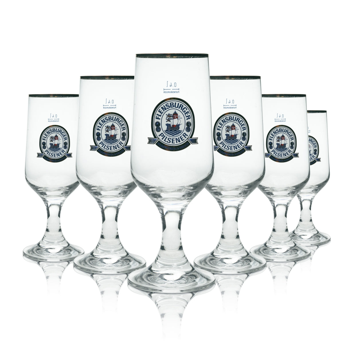 6x Flensburg Beer Glass Trophy 0.4l Herbal and Fresh Gold Rim