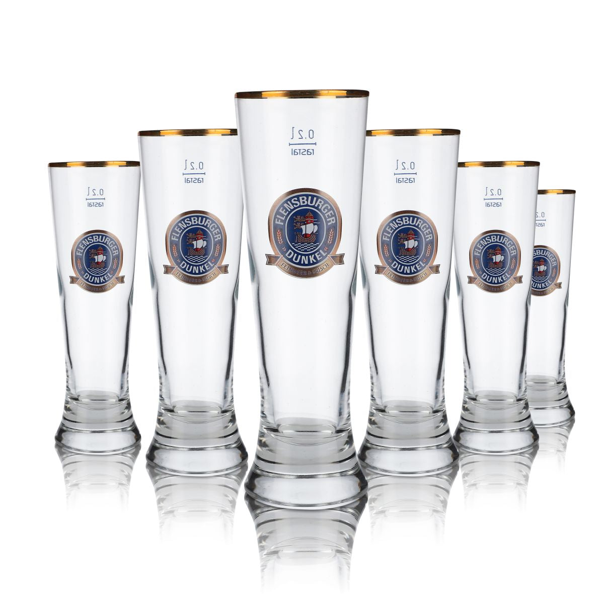 6x Flensburg glass 0.2l beer glasses Merkur Tulip Pilsener Dark