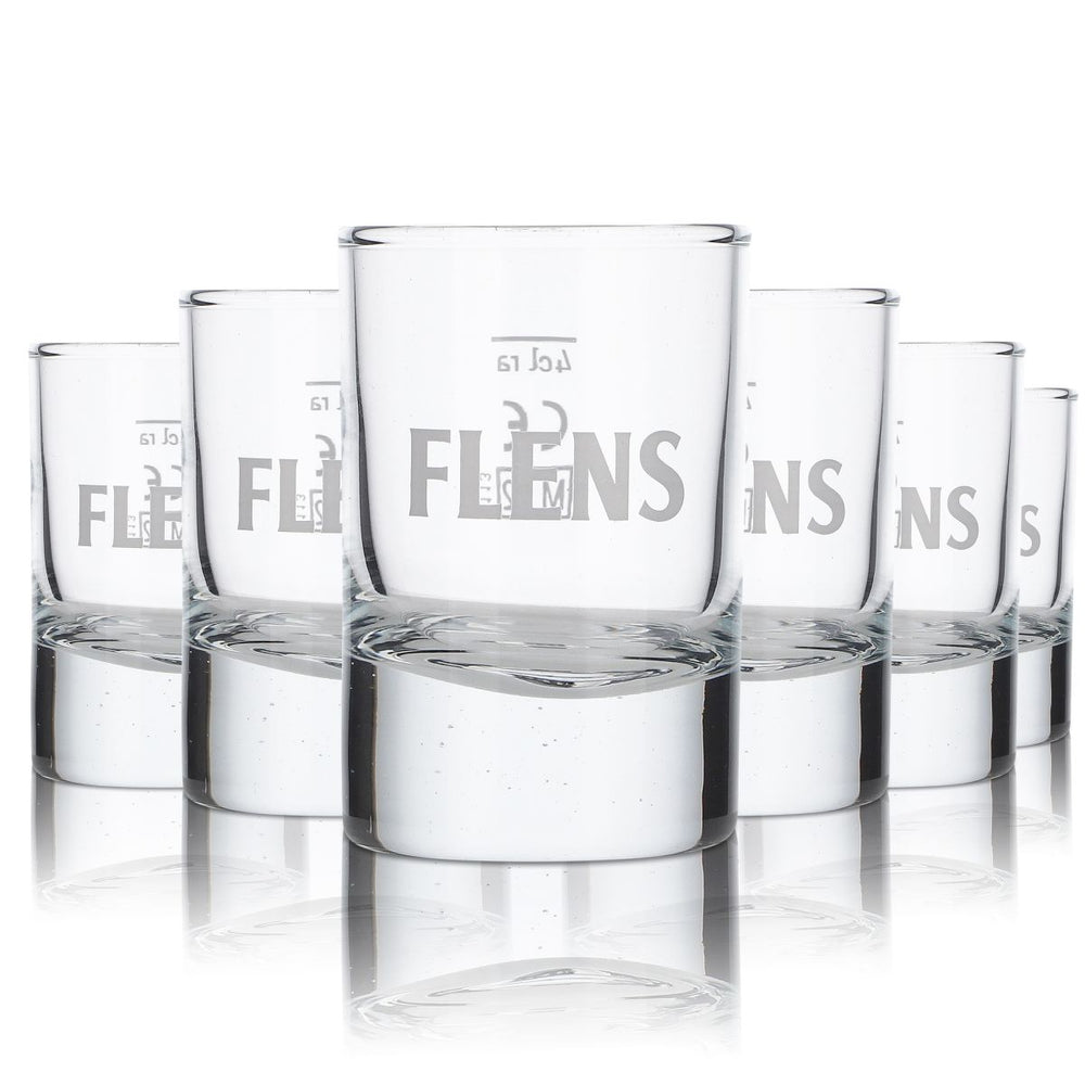 6x Flensburg Pilsener Mini Glass Set / Glasses Shot Glass FLENS / NORDLICHT