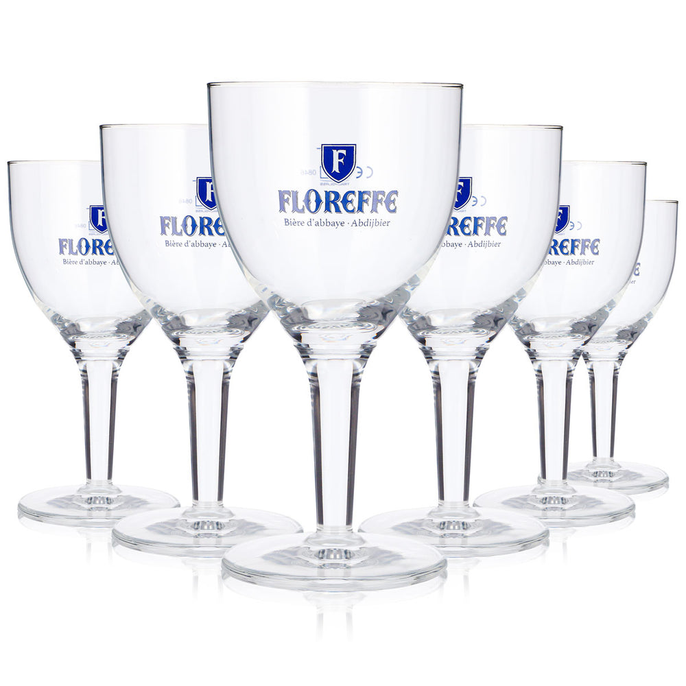 6 Floreffe Beer Glasses, 0.25 L, Goblet, Blue Logo, Biere d'Abbaye (Set of 6)