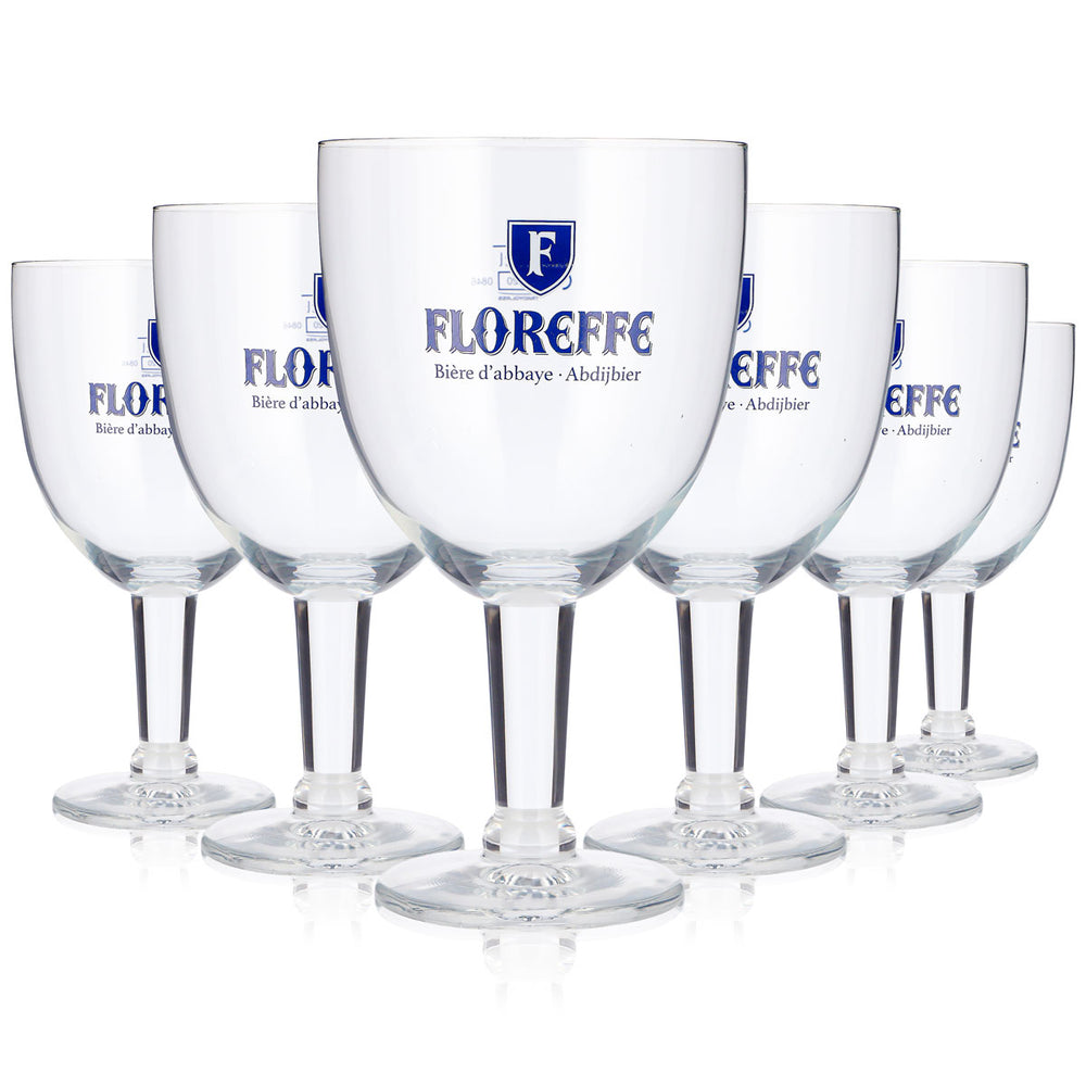 6 Floreffe Beer Glasses, 0.5 L, Goblet-Shaped, Blue Ritzenhoff Logo (Set of 6)
