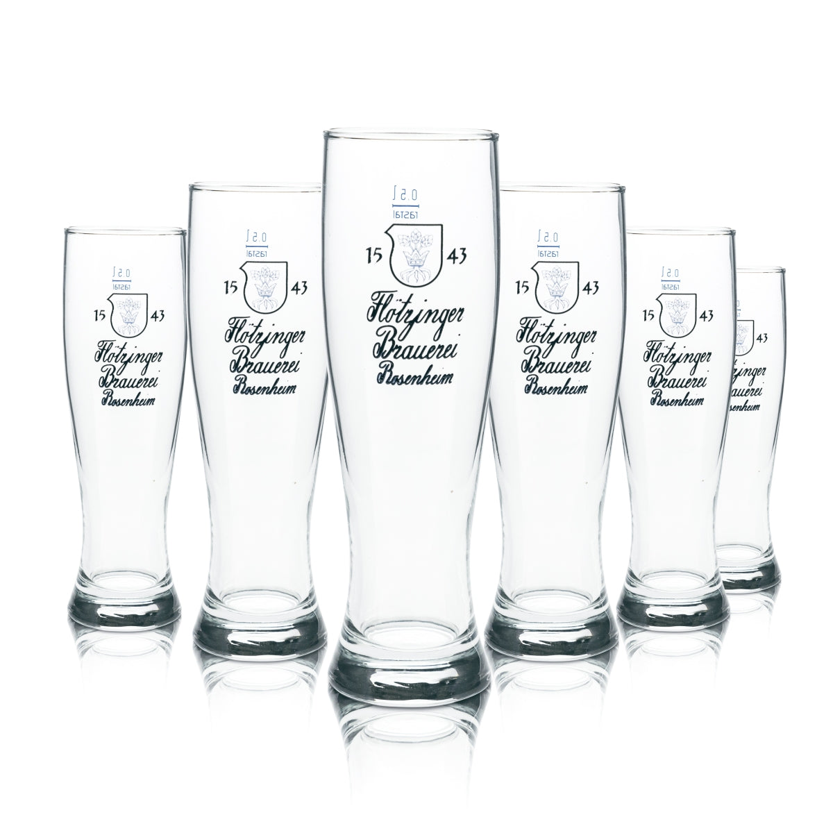 6x Flötzinger wheat beer glasses, 0.5 l, yeast wheat glasses, Bavarian brewery, bar