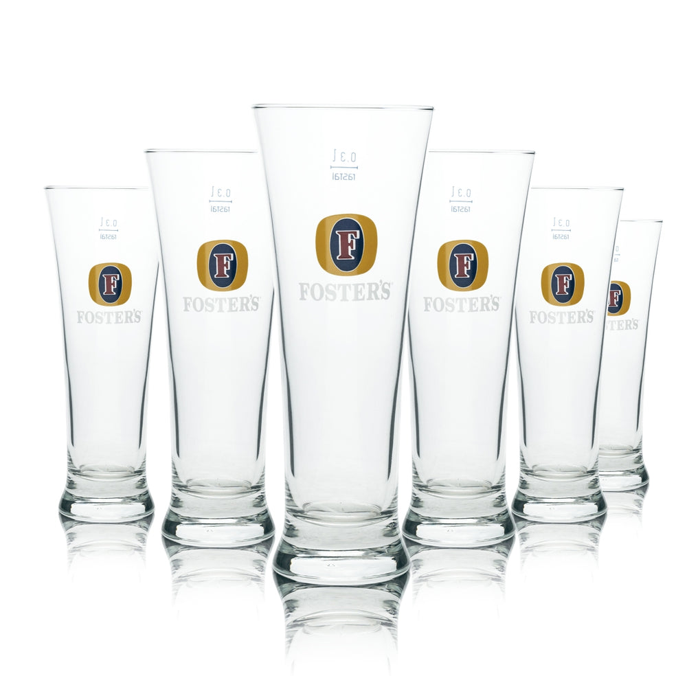 6x Fosters Glass 0.3l Beer Cup Beer Glasses Australia Gastro Oak Calibrate