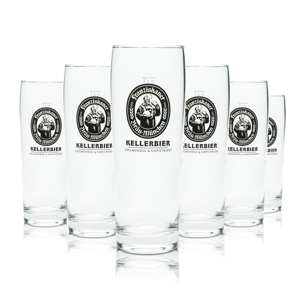 6x Franziskaner Beer Glass 0.5l Kellerbier Willi Becher Glasses Brewery Beer Yeast