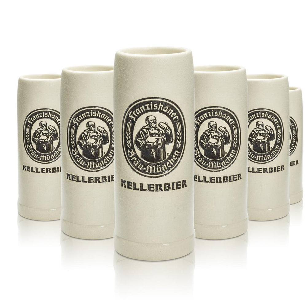 6x Franziskaner beer mug, clay, 0.2 l, cellar beer