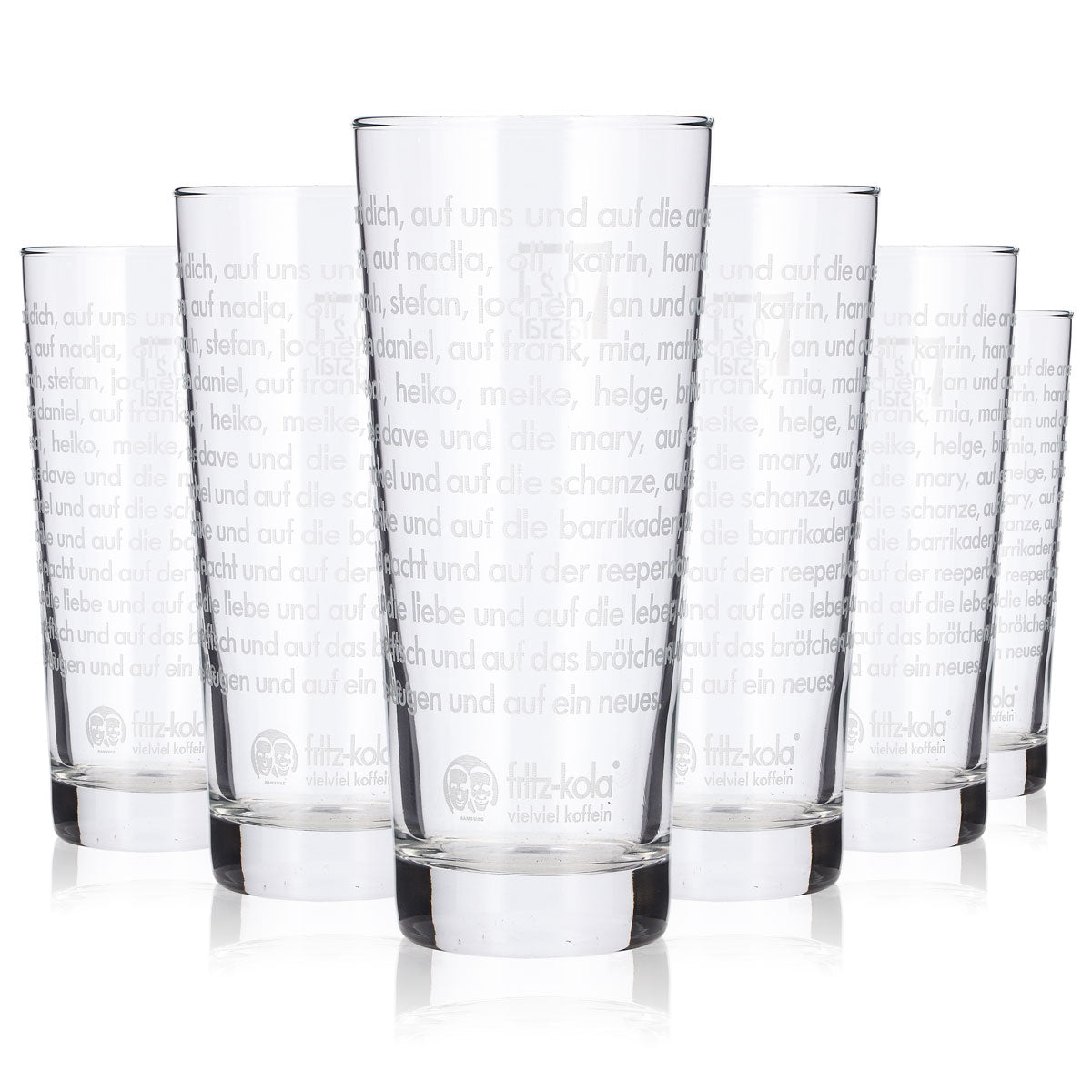 6x Fritz-Kola Soft Drink Glass, 0.2 L, Long Drink, Long White Text, Rastal