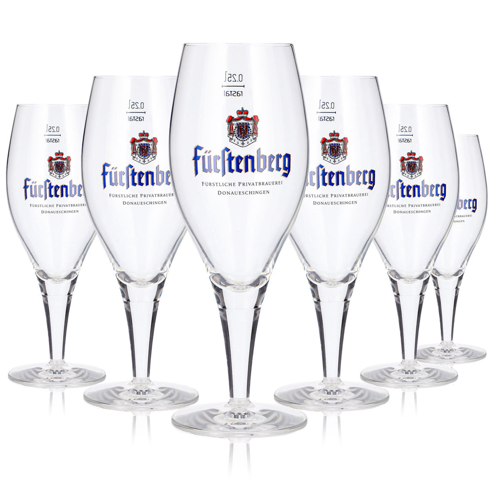 6 Fürstenberg Beer Glasses, 0.25 L, "Pokal" Style, Fürstliche Privatbrauerei Rastal (Set of 6)
