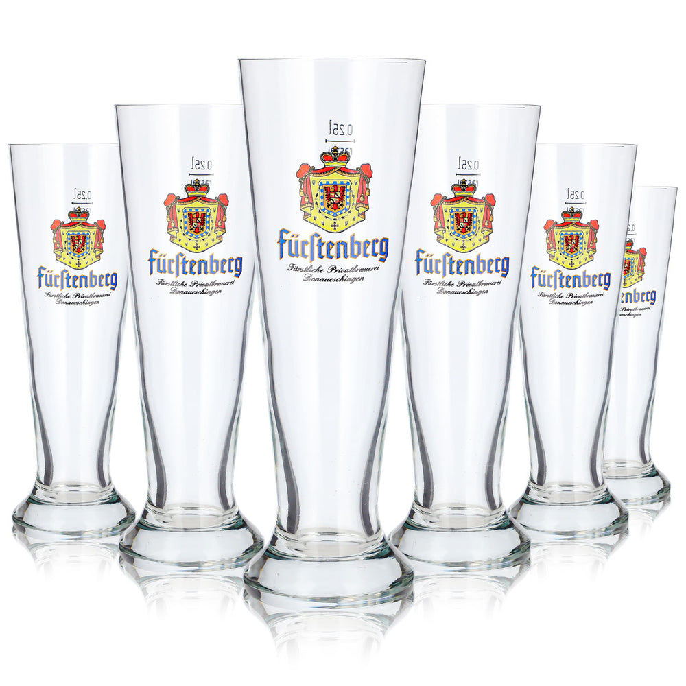 6 Fürstenberg Beer Glasses, 0.25 L, "Pokal" Style, Fürstliche Privatbrauerei Rastal (Set of 6)