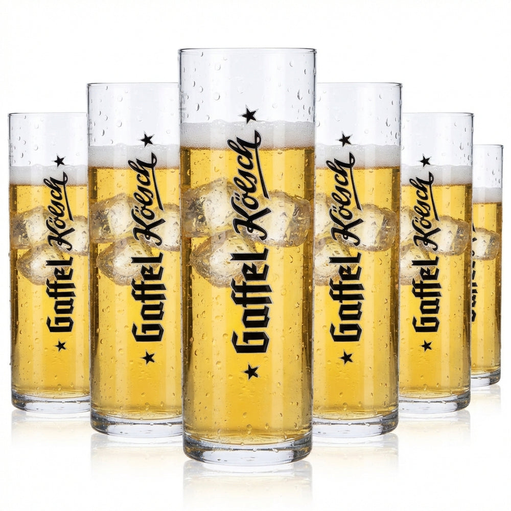 6x Gaffel beer glasses 0.2l Kölsch glass vertical logo text only Rastal