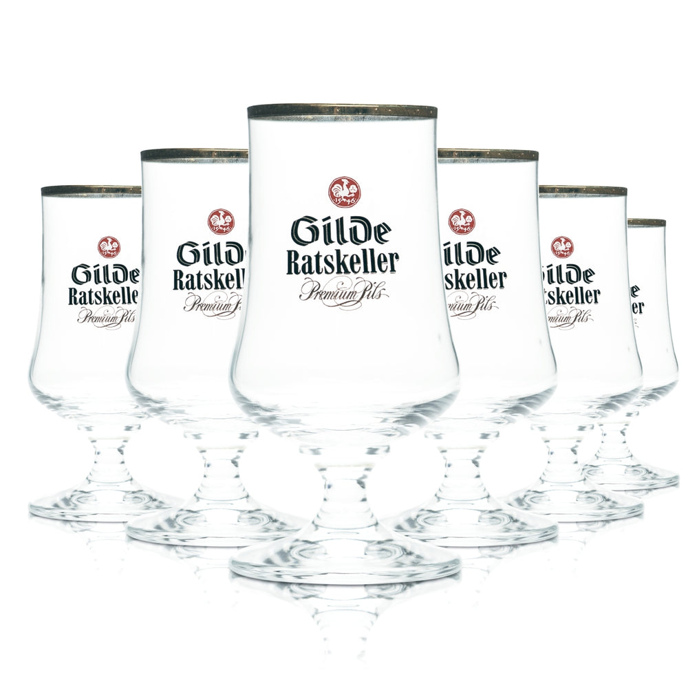 6x Guild Pilsner Beer Glass 0.2l Goblet Tulip Ratskeller Pils Gold Rim Glasses