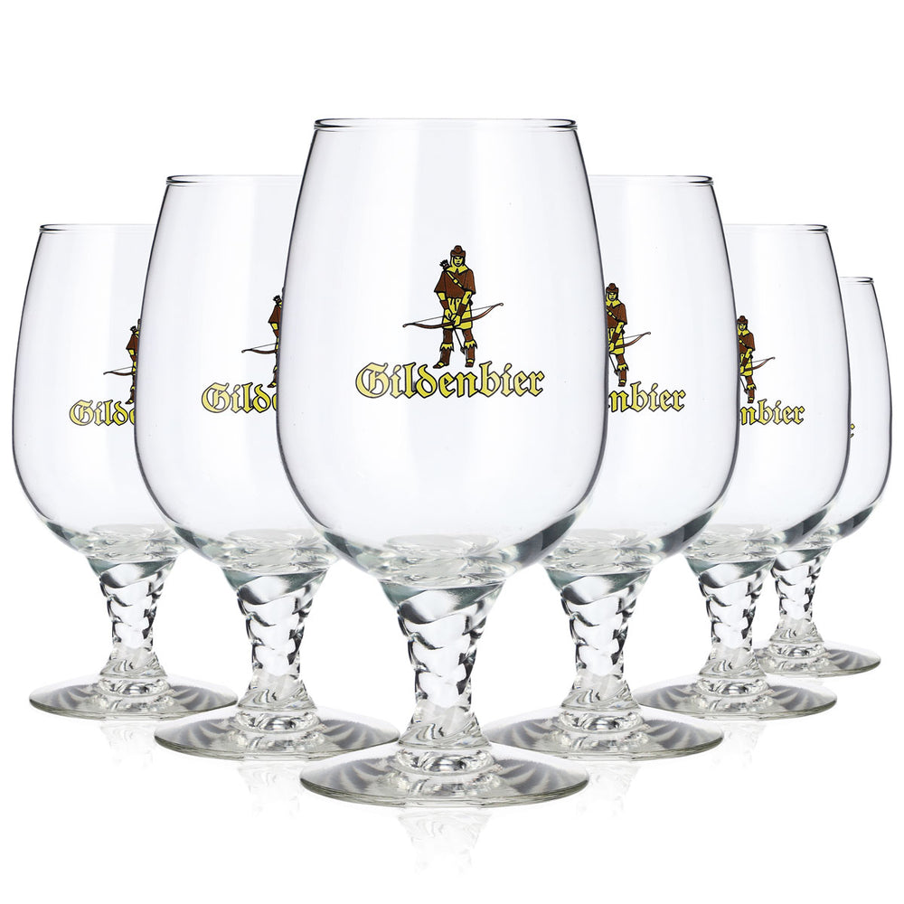 6x Guild Beer Glass, 0.4 L, Goblet-Shaped with Relief Design on the Stem
