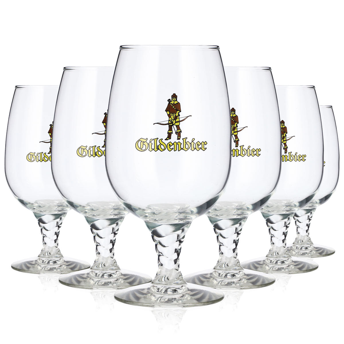 6x Guild Beer Glass, 0.4 L, Goblet-Shaped with Relief Design on the Stem