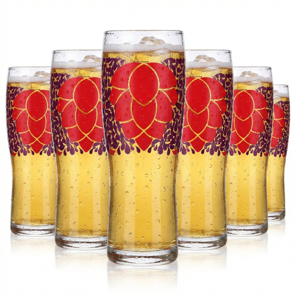 6x 0.3l beer glasses Long drink glass, colored Mug Purple Flower motif Logo
