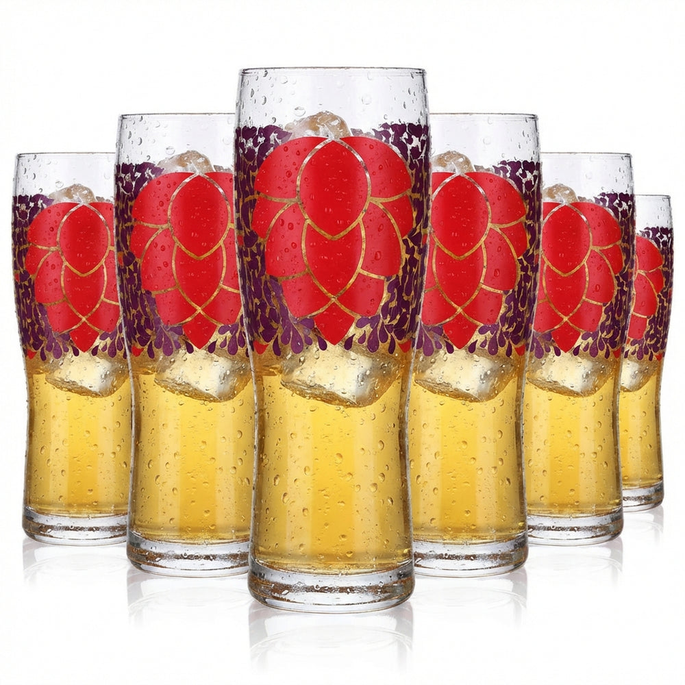 6x 0.5l beer glasses Long drink glass, colored Mug Purple Flower motif Logo