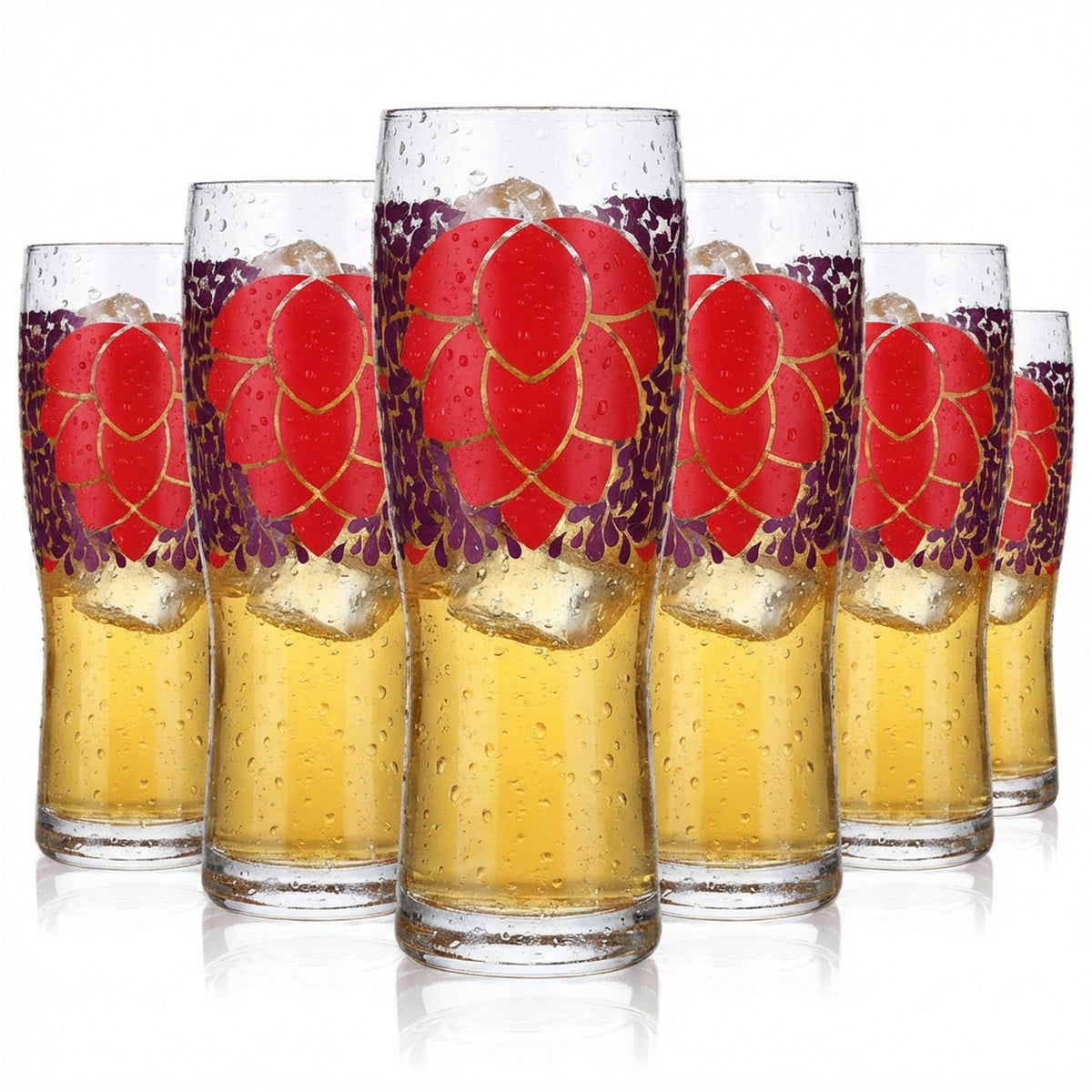 6x 0.5l beer glasses Long drink glass, colored Mug Purple Flower motif Logo