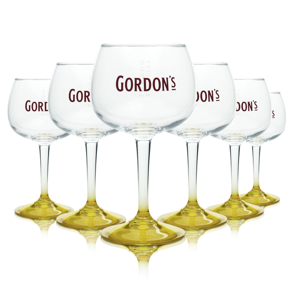 6x Gordon's Gin Glass 0.5l Balloon Glasses Yellow Cocktail Long Drink Tonic The Large