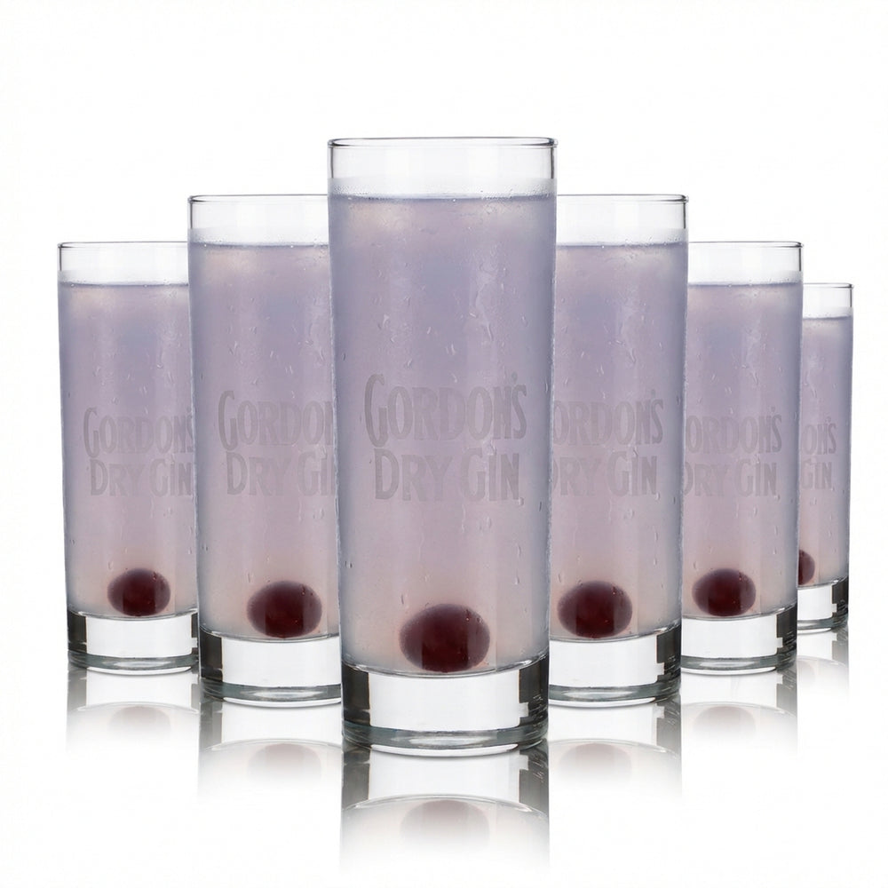 6x Gordon's Glass 0.25l Highball Gin and Tonic Long Drink Glass Set London Dry Gin