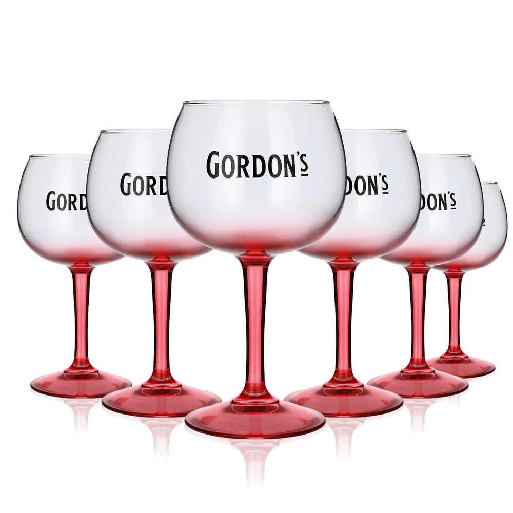 6x Gordon's Glass 0.45l Balloon Glass Gin and Tonic Pink Cocktail Glass Set Gastro
