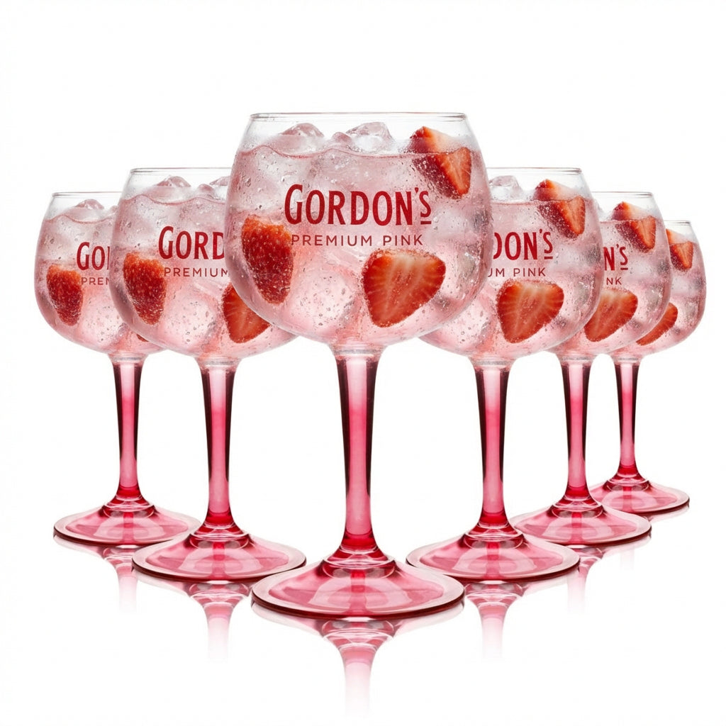 6x Gordon's Glass 0.45l Pink Balloon Glasses Gin and Tonic Cocktail Aperitif Glasses