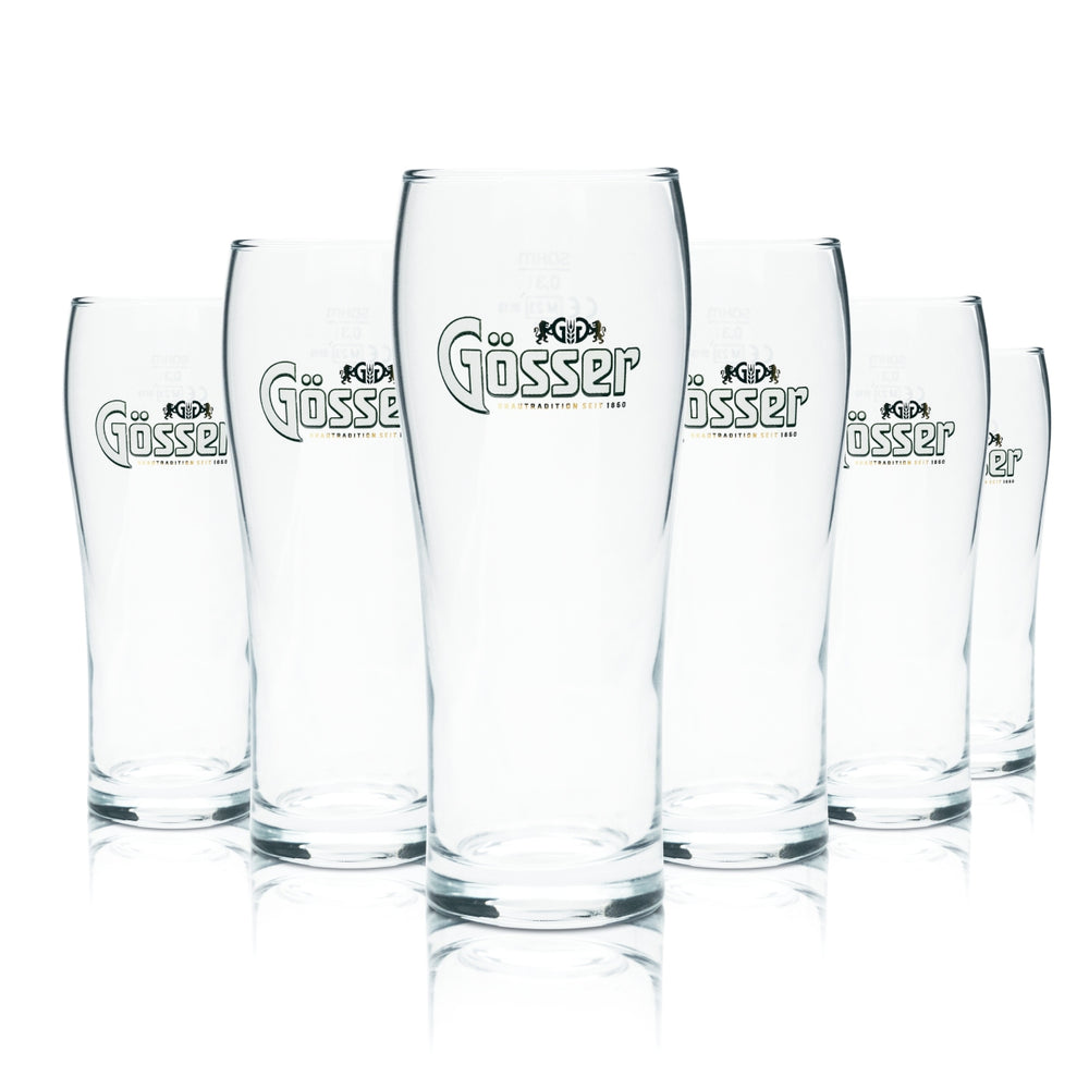 6x Gösser glass 0.3l beer mug trophy glasses calibrated catering Austria brewery