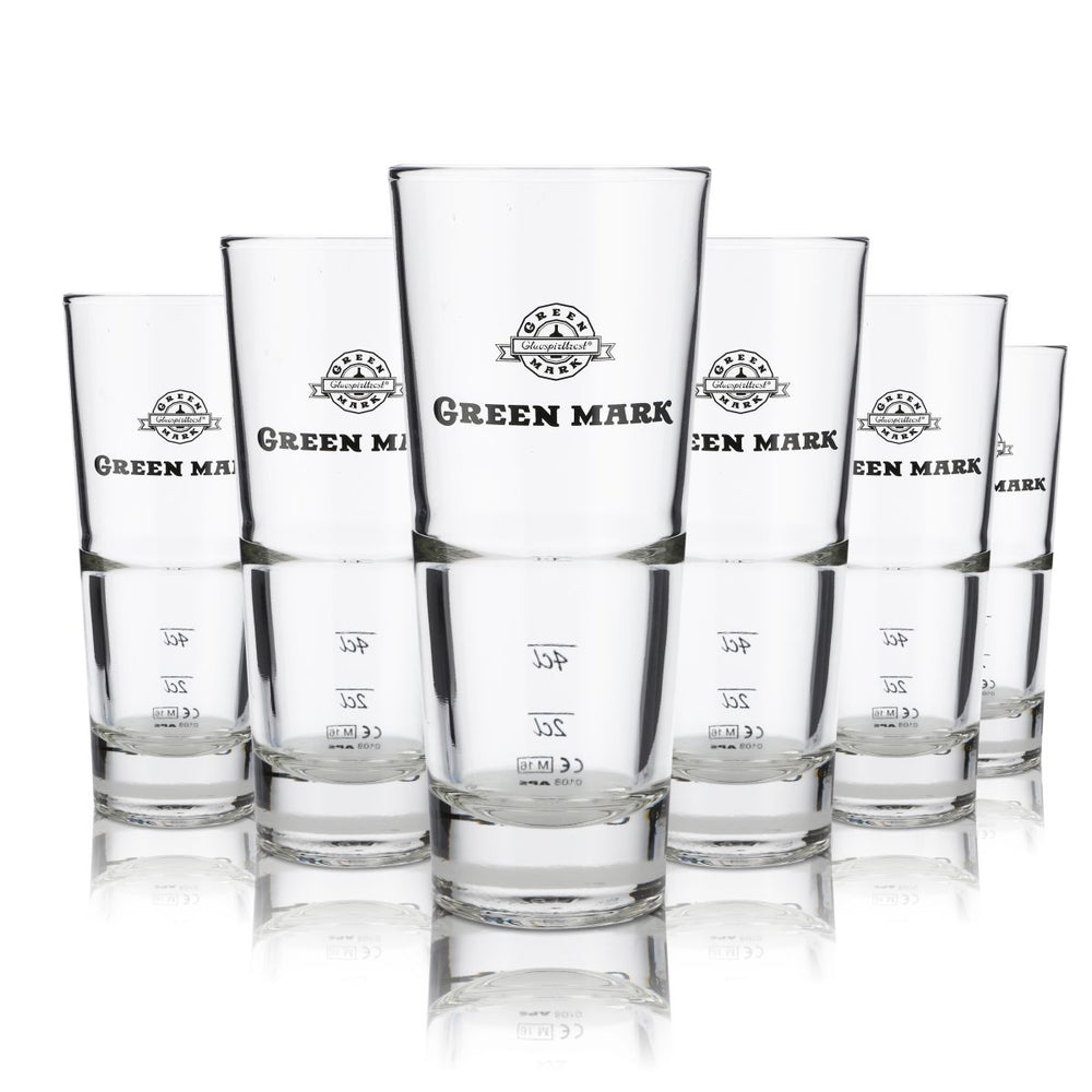 6x Green Mark Glass 0.3l Long Drink Cocktail Vodka Aperitif Glass Set Gastro