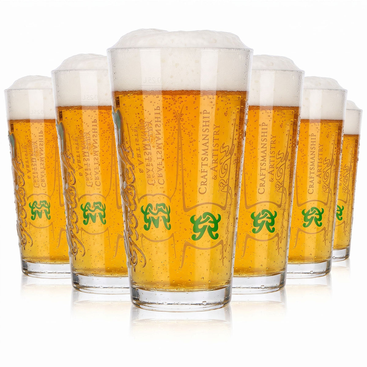 6 Grolsch Beer Glasses, 0.25 L, with "Craftsmanship & Artistry" Logo in Relief