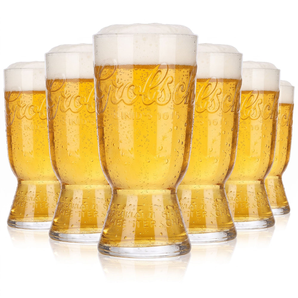 6 Grolsch Beer Glasses, 0.25 L, with Horizontal Embossed Logo