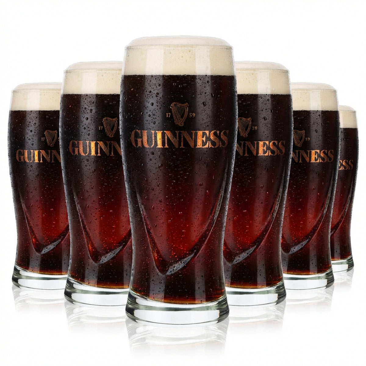 6x Guinness Beer Glass Ideal Mug Glasses 0.4l Gold Etched Logo