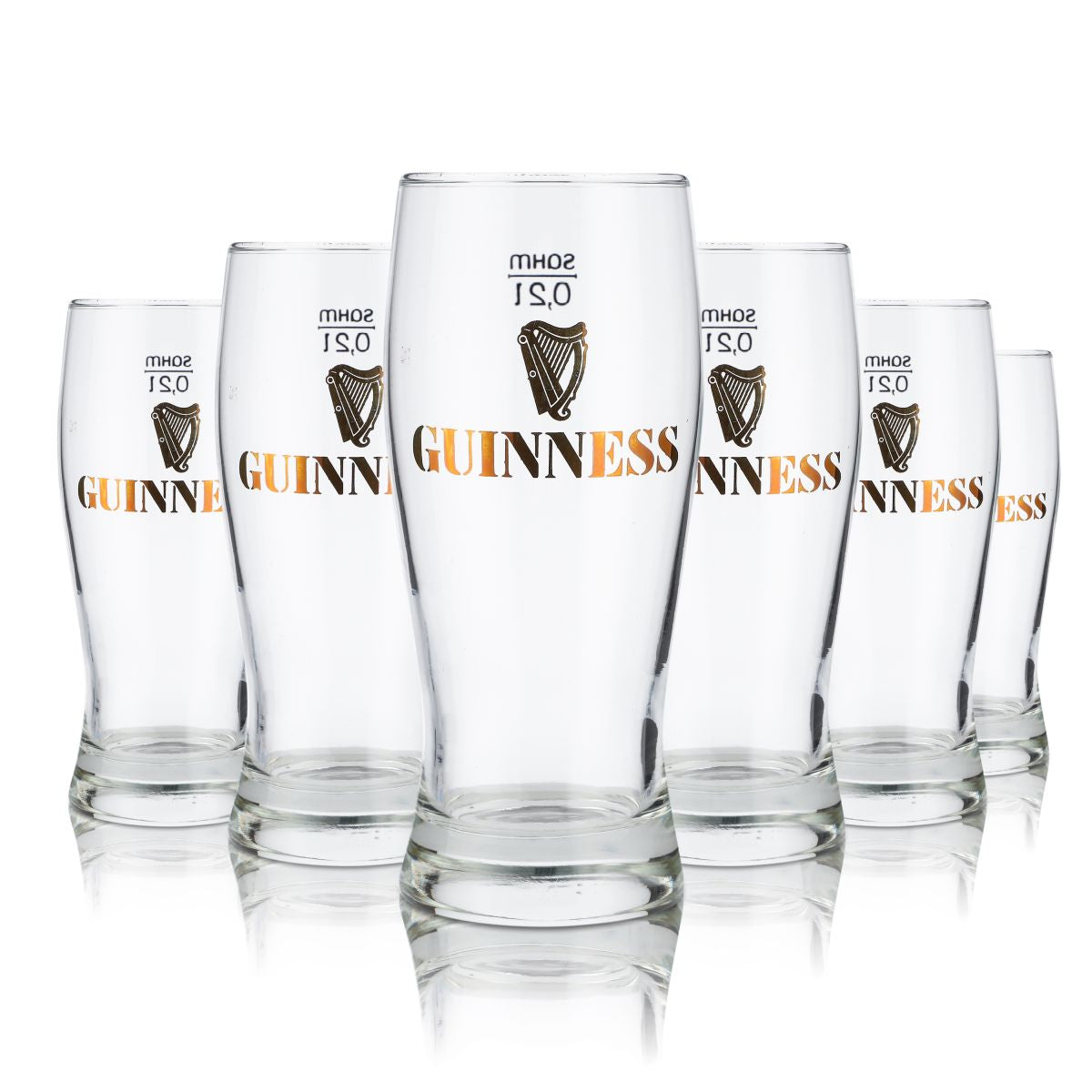 6x Guinness Glass 0.2l Irish Beer Mug Glass Set Gold Logo Brewery UK